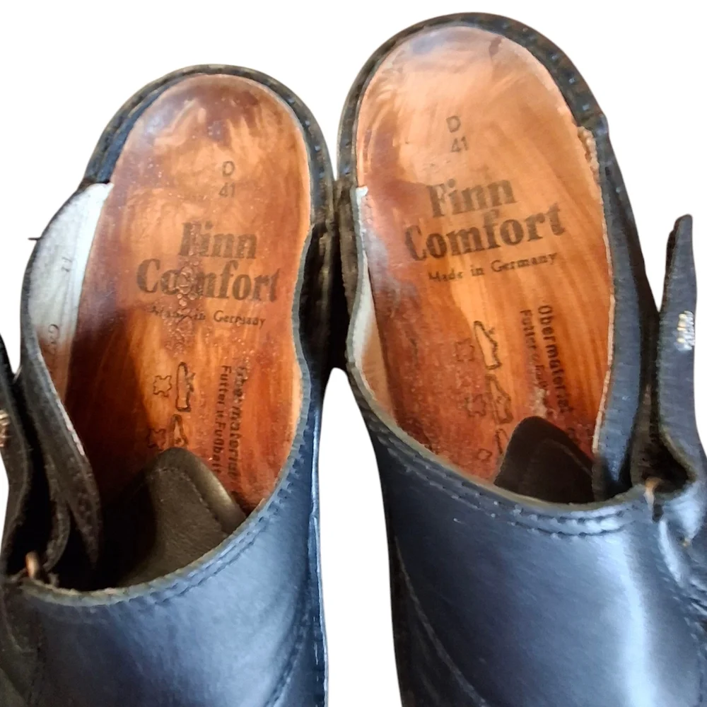 Finn Comfort Aussee Black Leather Slip-On Mule Clog Shoe  Women Size 41EU / 10US - Picture 2 of 16